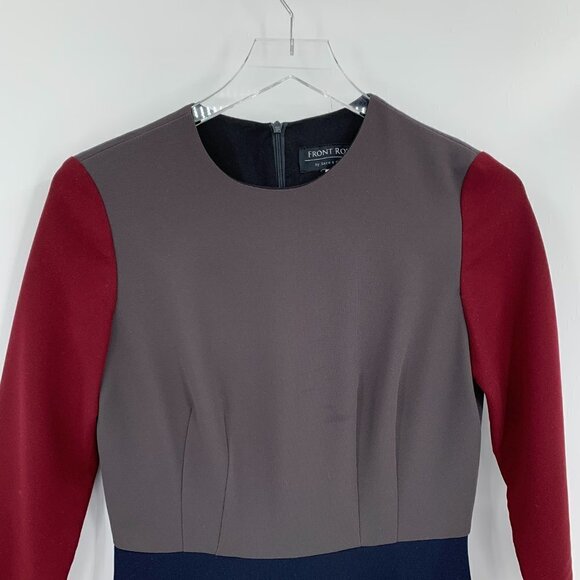 Front Row Sara Goldy colorblock dress fit flare gray wine navy midi modest 0 - Picture 2 of 4